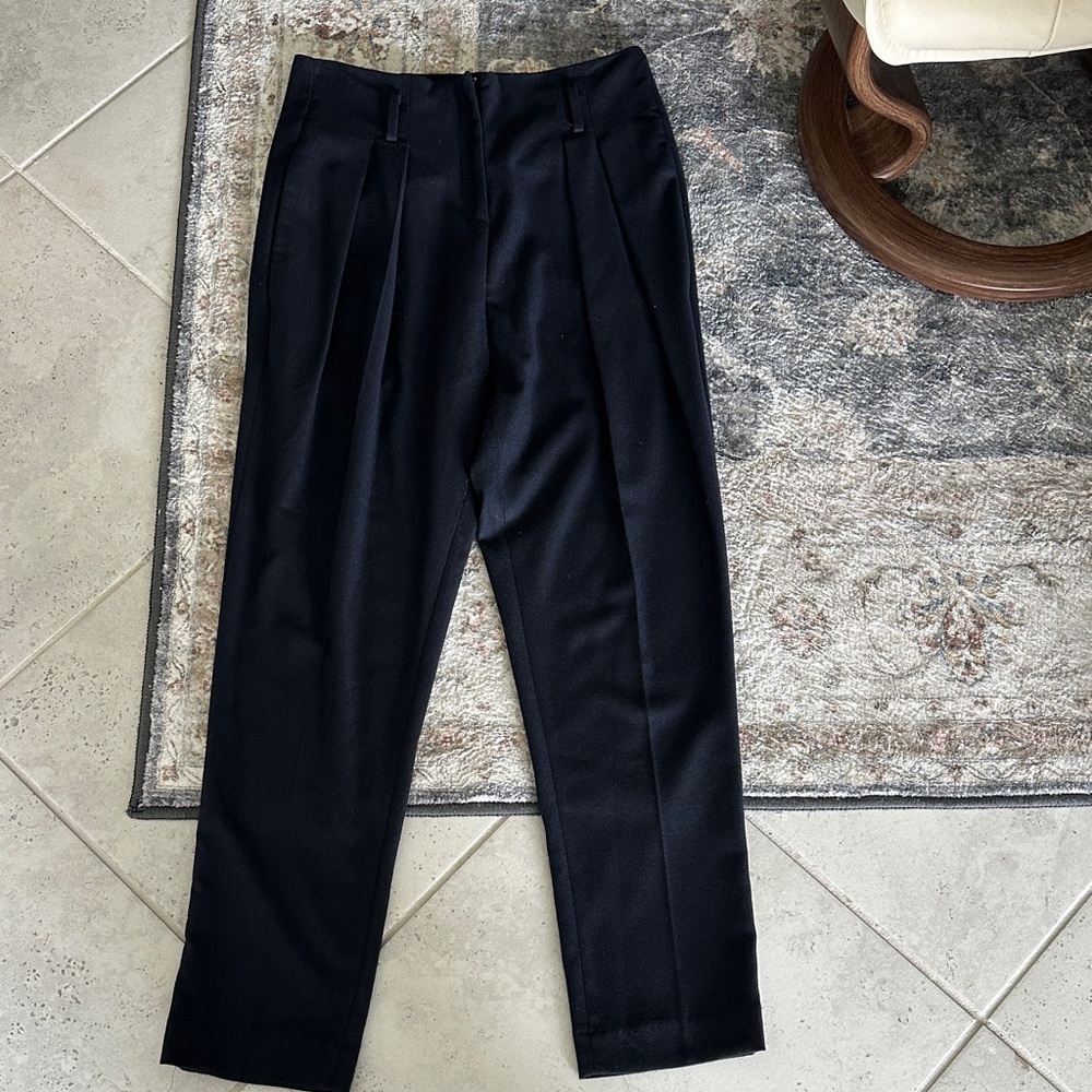 ba&sh Navy Pleated Wool Dress Pants